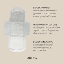 Carica l'immagine nel visualizzatore di Gallery, Assorbente Queesy biodegradabile, traspirante in cotone e dal design innovativo