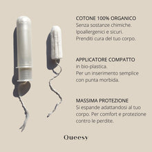 Carica l'immagine nel visualizzatore di Gallery, Queesy: caratteristiche tecniche assorbenti interni in cotone organico bio con applicatore compatto
